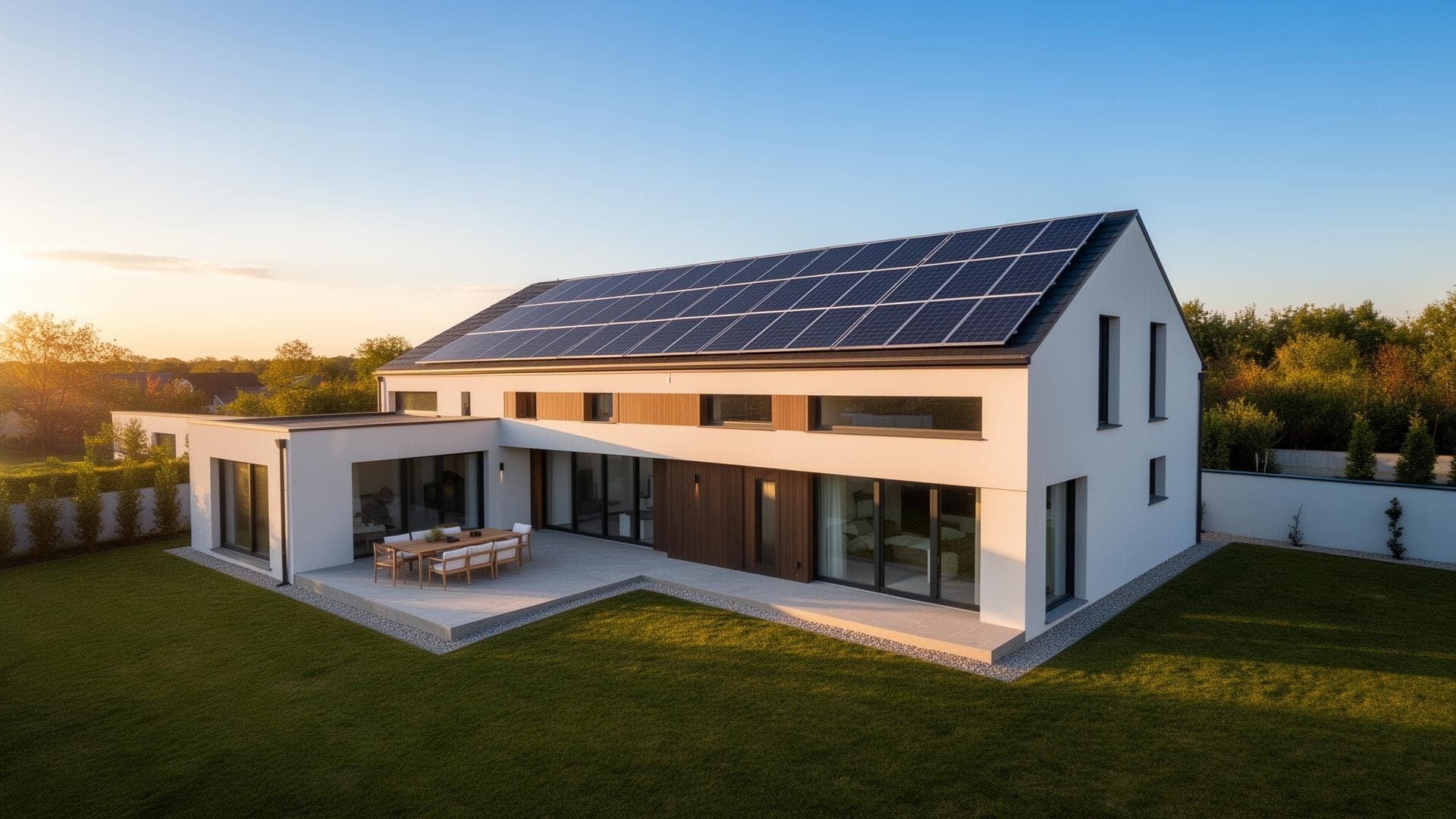 Maison moderne équipée de panneaux solaires